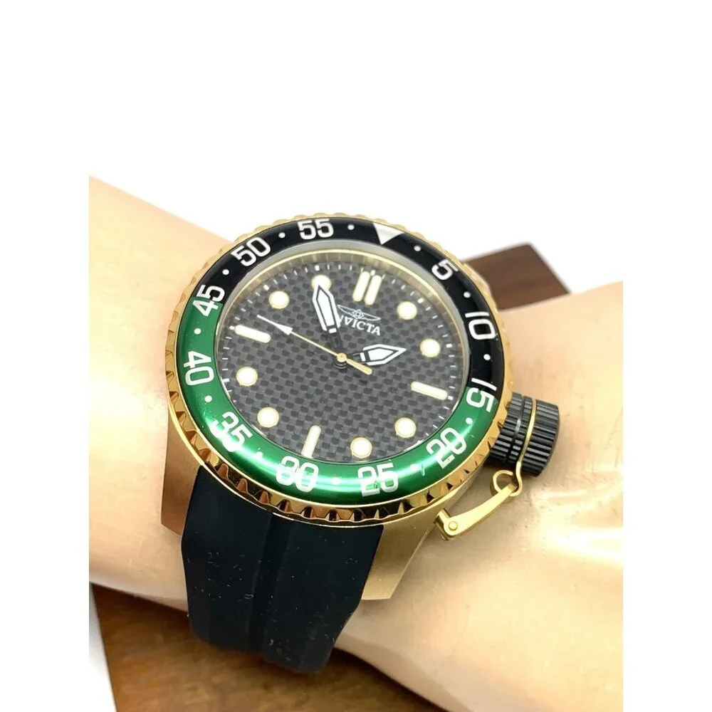 Invicta Men's Watch 35661 Pro Diver Quartz Gold Black Green Bezel Rubber Band